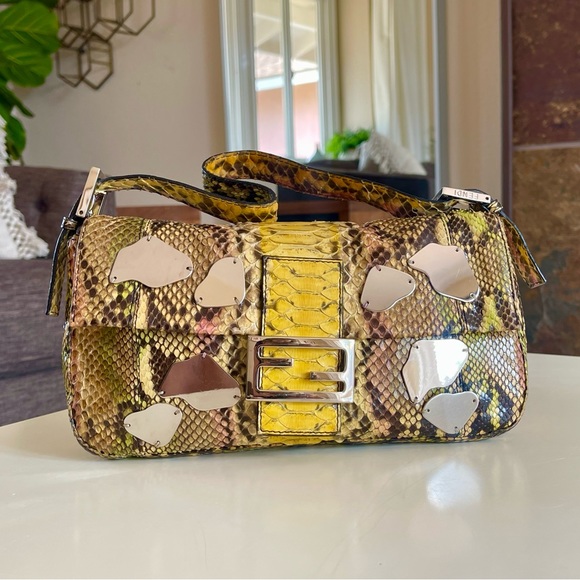 SOLD FENDI Rare Baguette Vintage Mirror Python Karl Lagerfeld Embellished - Picture 5 of 17